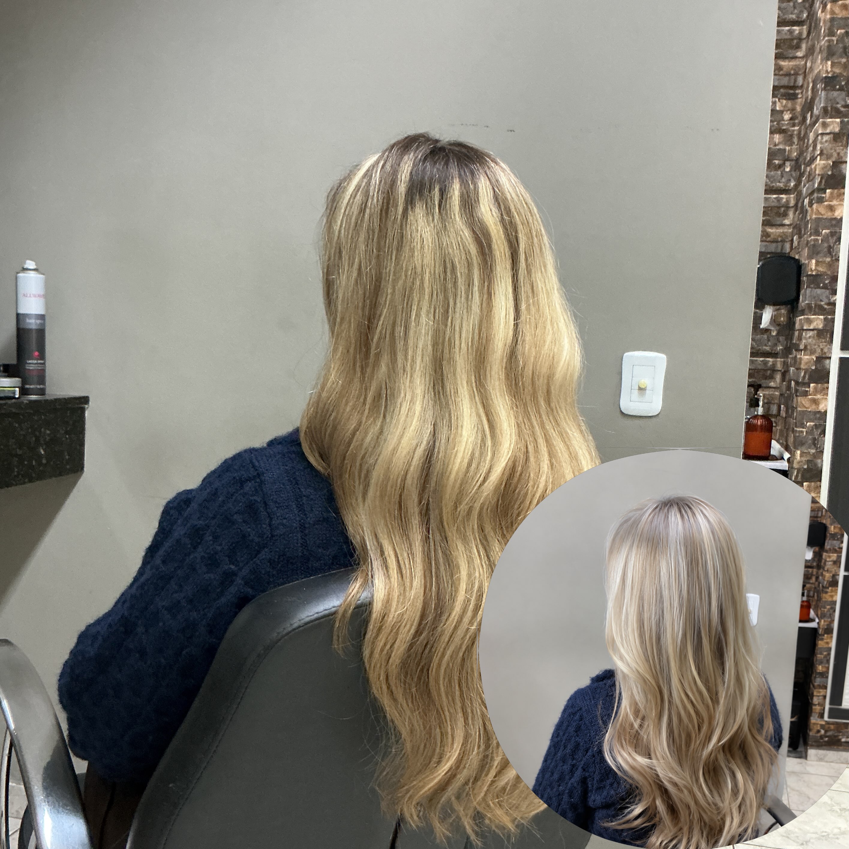 Resultado de cabelo loiro após tratamento e tonalização